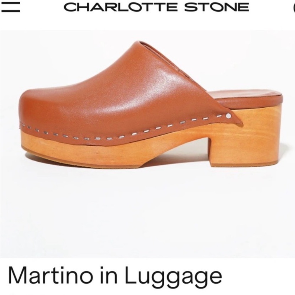 Charlotte Stone Brown Leather Clogs sz  9